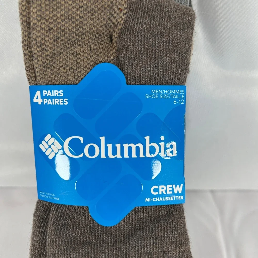 Columbia Mens 4 Pack Wool Blend Crew Socks Green Brown Tan Grey RCS847MMEAS44PR